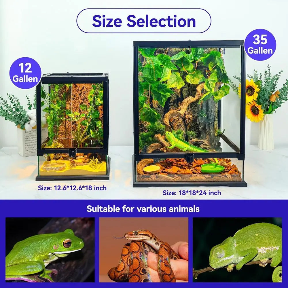 24x18x18 Inch 35 Gallon Glass Terrarium for Bearded Dragons, Chameleons, Geckos - Multi-Pet Enclosure with Front Access, Ventila
