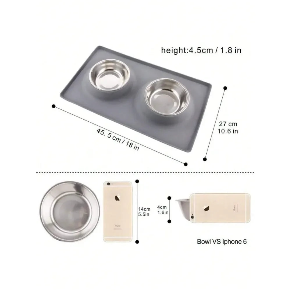 Dog Supplies Dogs Accessories Bowls With Mat, Cat Food Water Bowl Set 13.5oz Each In No Spill Silicone Mat, Dual Pet Feeder Bowl