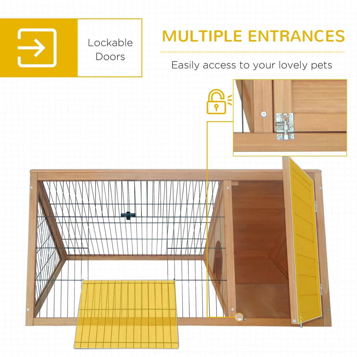 Rabbit Hutch Outdoor, Wooden Chicken Coop with Run, Brown