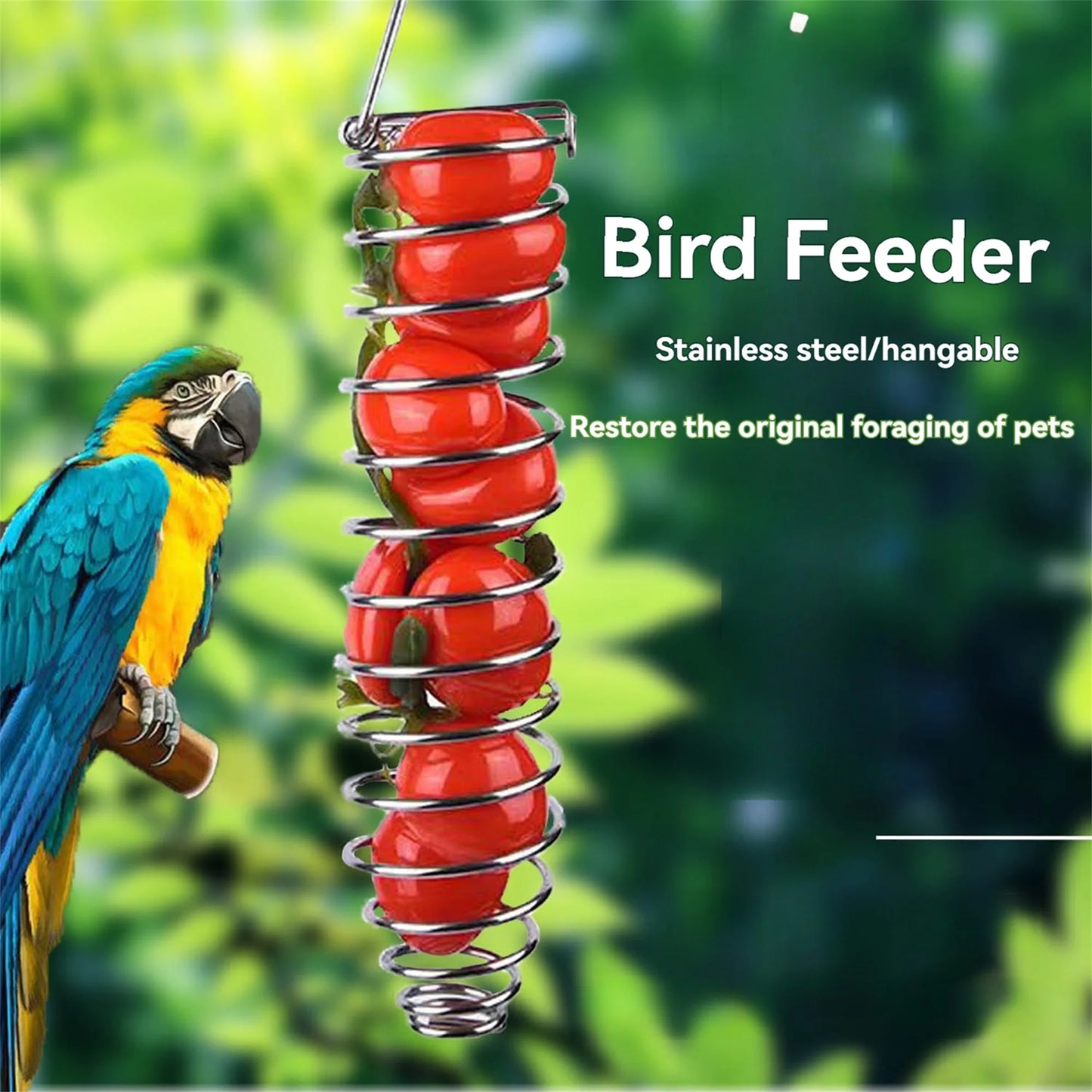 Stainless Steel Bird Feeder Hanging Parrot Fruit Vegetable Treat Skewer Basket Food Holder for Bird Cage Foraging Toy and