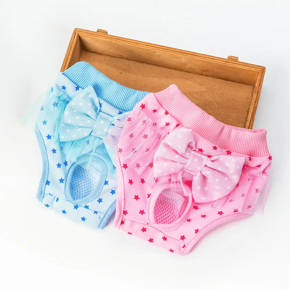 10PC/Lot Dog Physiological Pants Washable Cotton Female Dog Menstrual Panties Princess Bow Pet Underwear