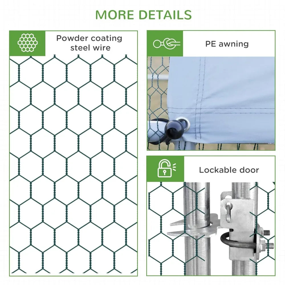Chicken Coop Metal Chicken Run with Waterproof and Anti-UV Cover, Spire Shaped Walk in Fence Cage Hen House