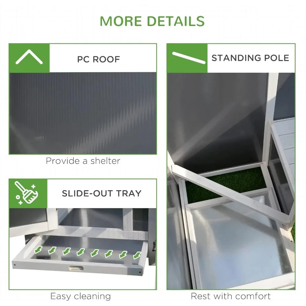 63" outdoor chicken coop wooden, chicken cage with run area, nesting box, hen house with waterproof roof, removable tray