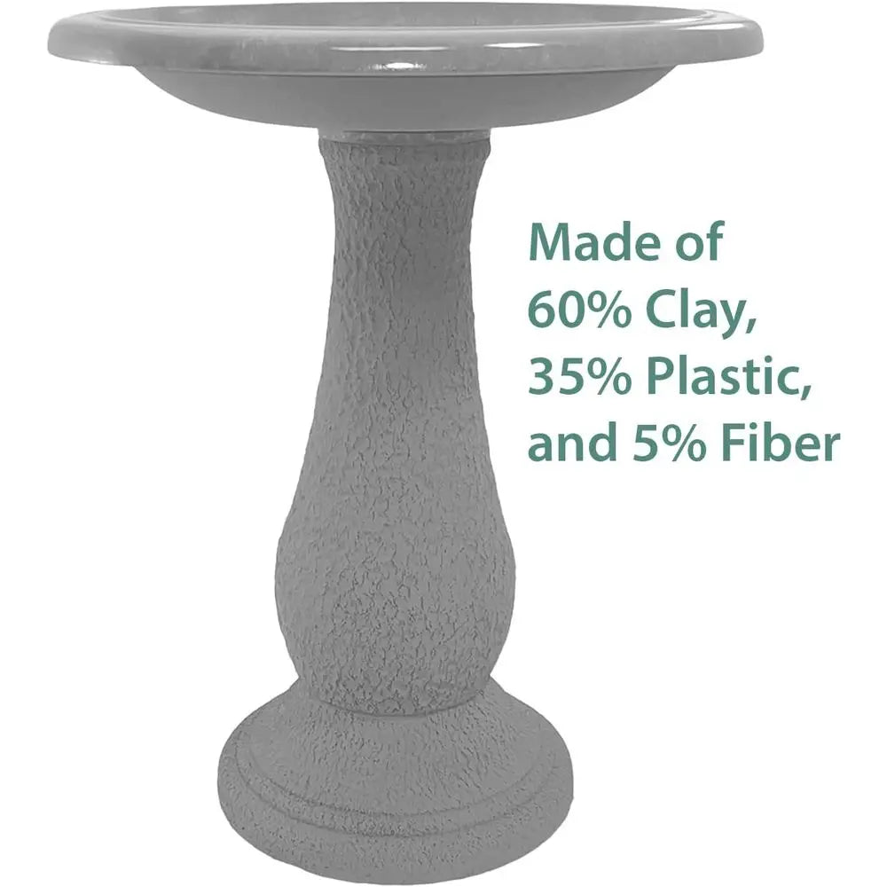 Tierra Garden Birdbath or Outdo- 24" Cool Gray iber Clay Bird Bath Bowl and Stand, Easy Assembly UV-Resistant Bird Baths or Outs