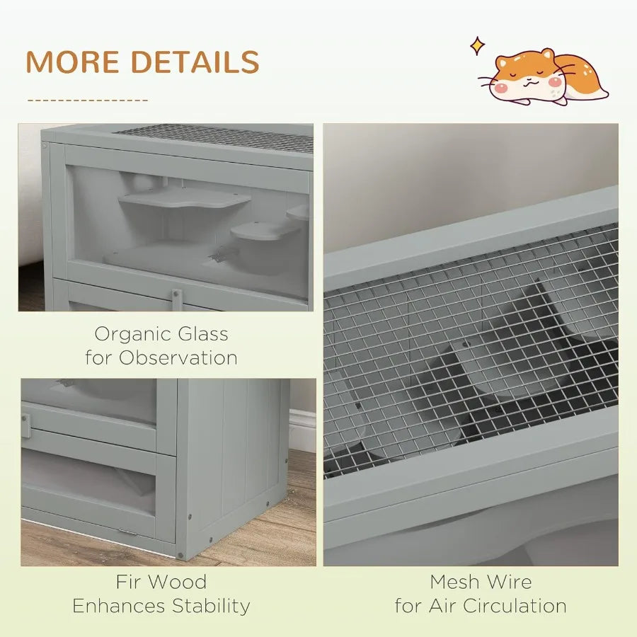 2Level Hamster Cage Mice and Rat House Small Animal Habitat for Guinea Pigs Chinchillas with Openable Top Front Door Shelf and