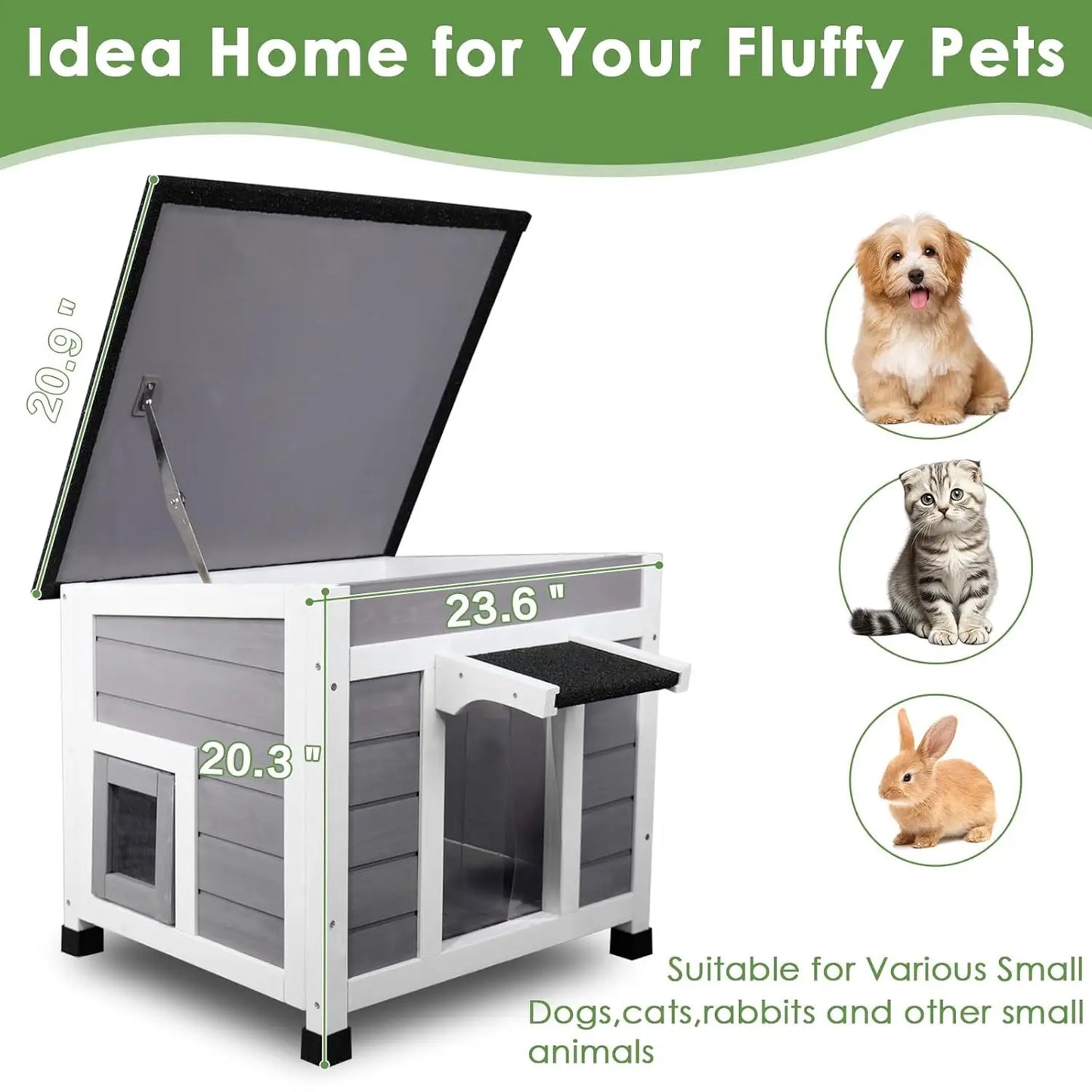 Insulated Cat House Weatherproof Outdoor/Indoor Shelter with Openable Asphalt Roof for Feral Cats & Small Pets, Customized