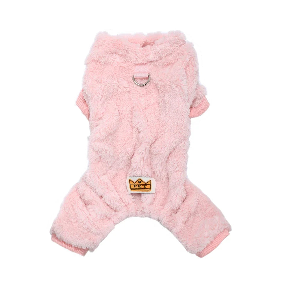 Warm Pet Clothes Winter Soft Solid Puppy Jumpsuits For Small Medium Dogs Cats With D-ring Pullover Overall Chihuahua Costume