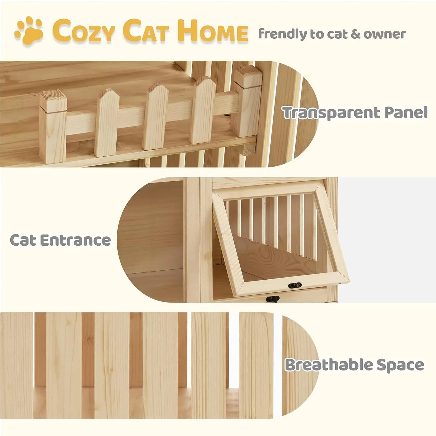 Wooden Cat Houses for Indoor Cats, Luxury Kitten House with Scratching Pad, Lockable Doors, Wheels, CT090, Custom