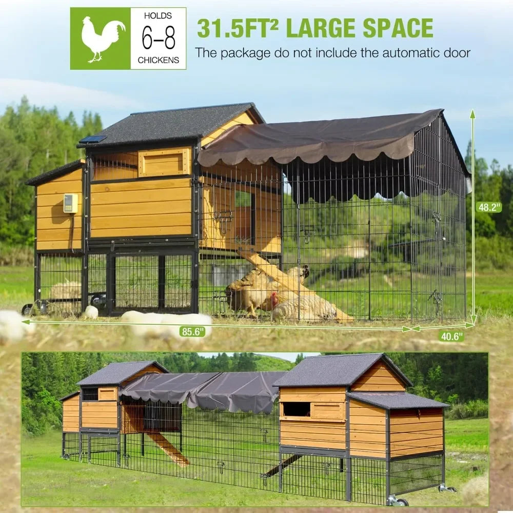 Large Chicken Coop with Metal Frame Mobile Hen House Poultry Cage with Wheels