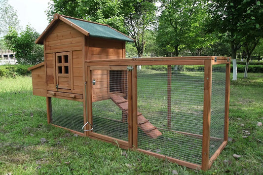 Outdoor Chicken Coop for 2-4 Chickens Wooden Hen House Poultry Pet Hutch Run Cage w/Waterproof Asphalt Roof, Ramp,, Customized