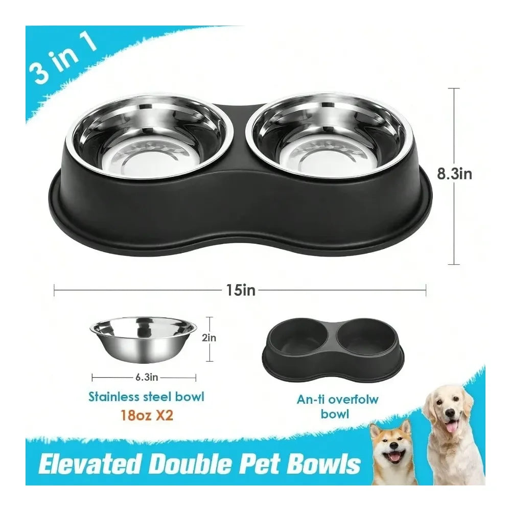Dog Supplies Dogs Accessories Bowls Double Dog Water And Food Bowl Stainless Steel Bowl With NonSlip Resin Station Pet Feeder Bo