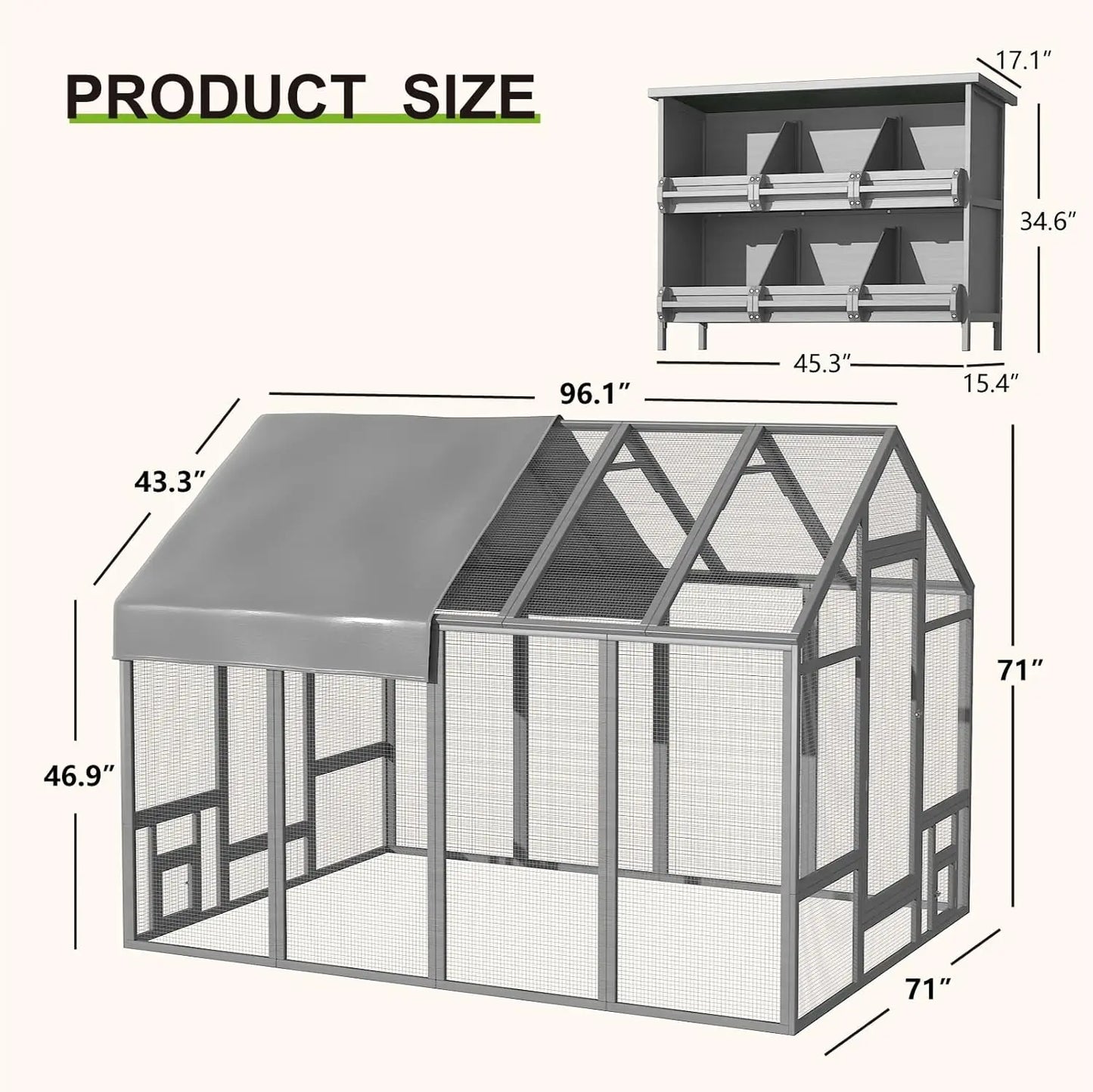 Wood Chicken Coop with Nesting Box, Wooden Chicken Coop with Run, Outdoor Walk-in Poultry Cage, Customized
