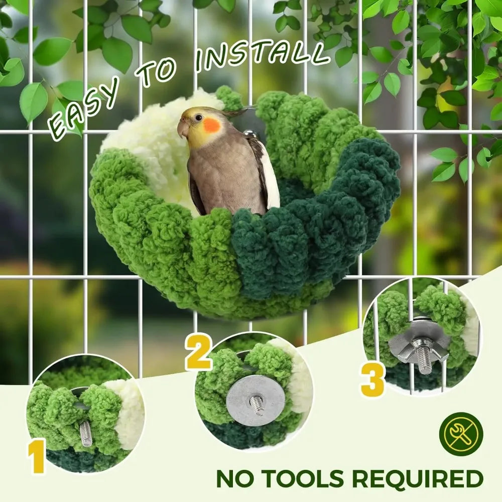 Bird Nest for Cage,Plush Hanging Bird Bed for Parakeet,Breeding Bird House for Conure,Budgie,Cockatiel,Lovebird,Canary,Hamster