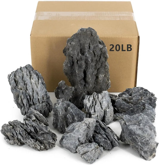 Natural Seiryu Stone Rocks for Aquariums, Fish Tank Decor, Landscaping Model - 20lb (2-8 inch)