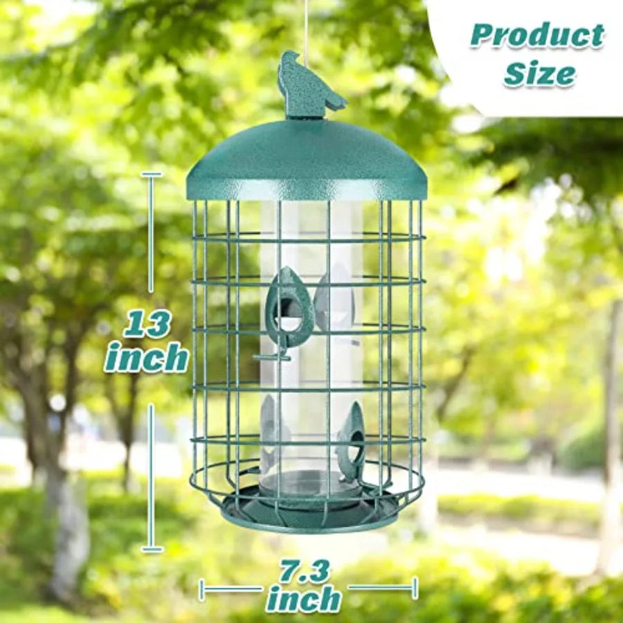 Caged Bird Feeder for Outside Large Squirrel Proof Metal Bird Feeders 3 Lbs Wild Bird Feeder Hanging Outdoors Tube Feeders with