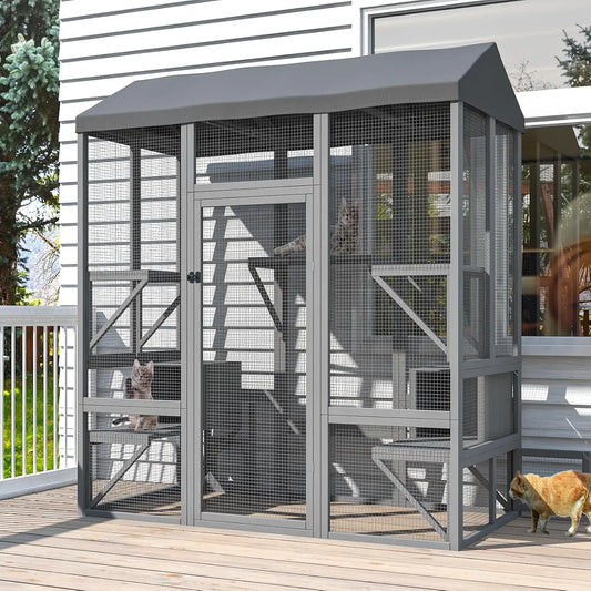 72" Large Catio Outdoor Cat Enclosure, Walk-in Cat Cage  House for Multiple Indoor Outdoor Cats, Shelter 7 Platfo