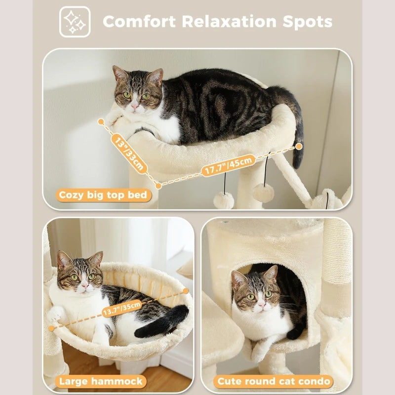 60.62 Inches Multi-Level Cat Tree Cat Tower for Indoor Cats with Sisal-Covered Scratching Post, Cozy Cat Condo, Padded Top Perch