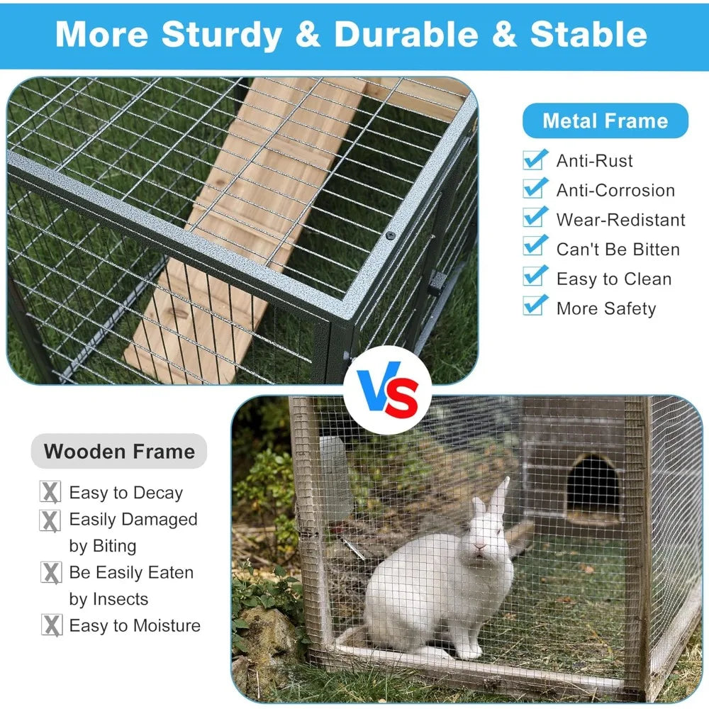 chicken coop and run, two story rabbit hutch indoor outdoor, waterproof metal frame hen house with nesting box rabbit cage, deep