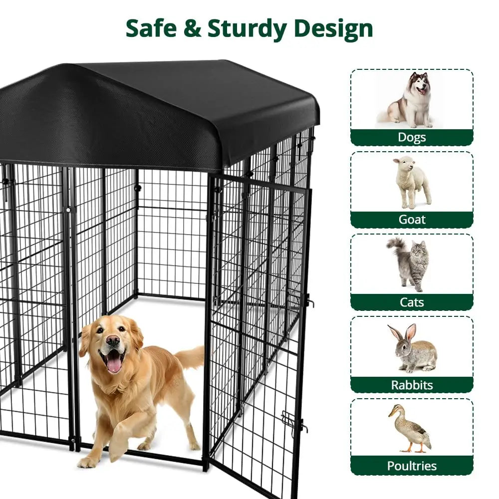 Dog Kennel Outside with Roof, 8'x6'x4' Outdoor Dog Kennels for Large Dogs, Heavty Duty Welded Dog Crate Playpen with, Custom