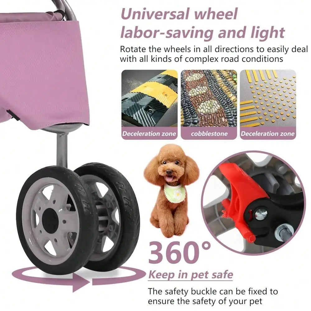 New Pink Pet Stroller Cat Dog Cage 3 Wheels Stroller Travel Folding Carrier