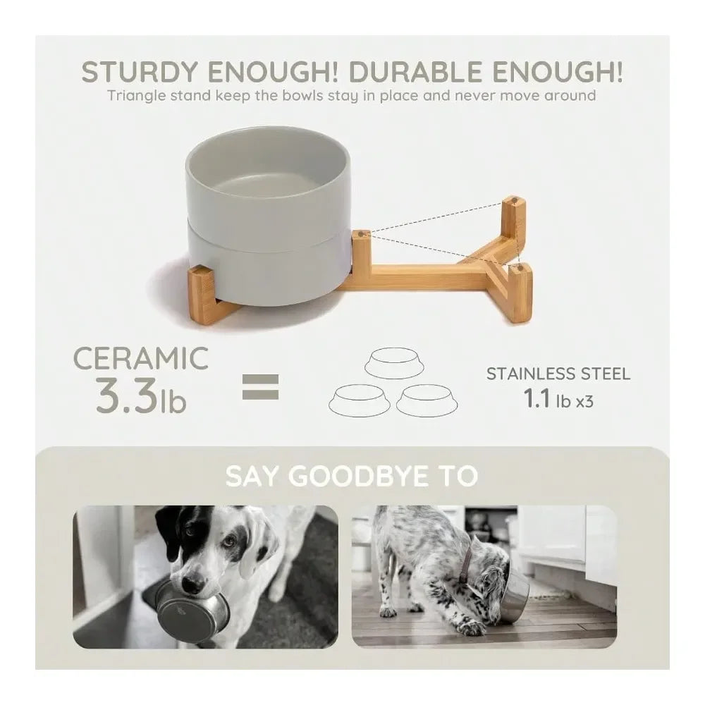 Dog Supplies Dogs Accessories Dog And Cat Bowl With Wood Stand NonSlip Matte Glaze Weighted Food Water Set For Cats AndSmall Dog