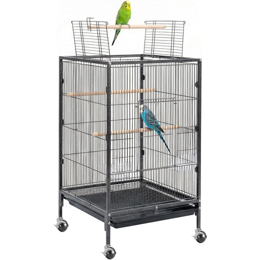 Heavy Duty Metal Bird Cage with Play Top and Rolling Stand,Spacious Flight Cage for Parakeets, Canaries, Lovebirds Easy Assembly