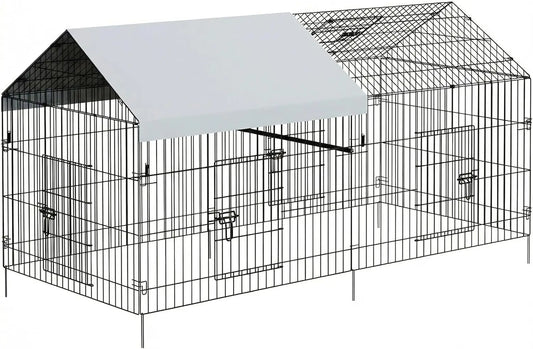 Large Metal Chicken Coop with Run, Outdoor Poultry Cage for Backyard, Waterproof Cover Chicken House for Hens Ducks Rabbits