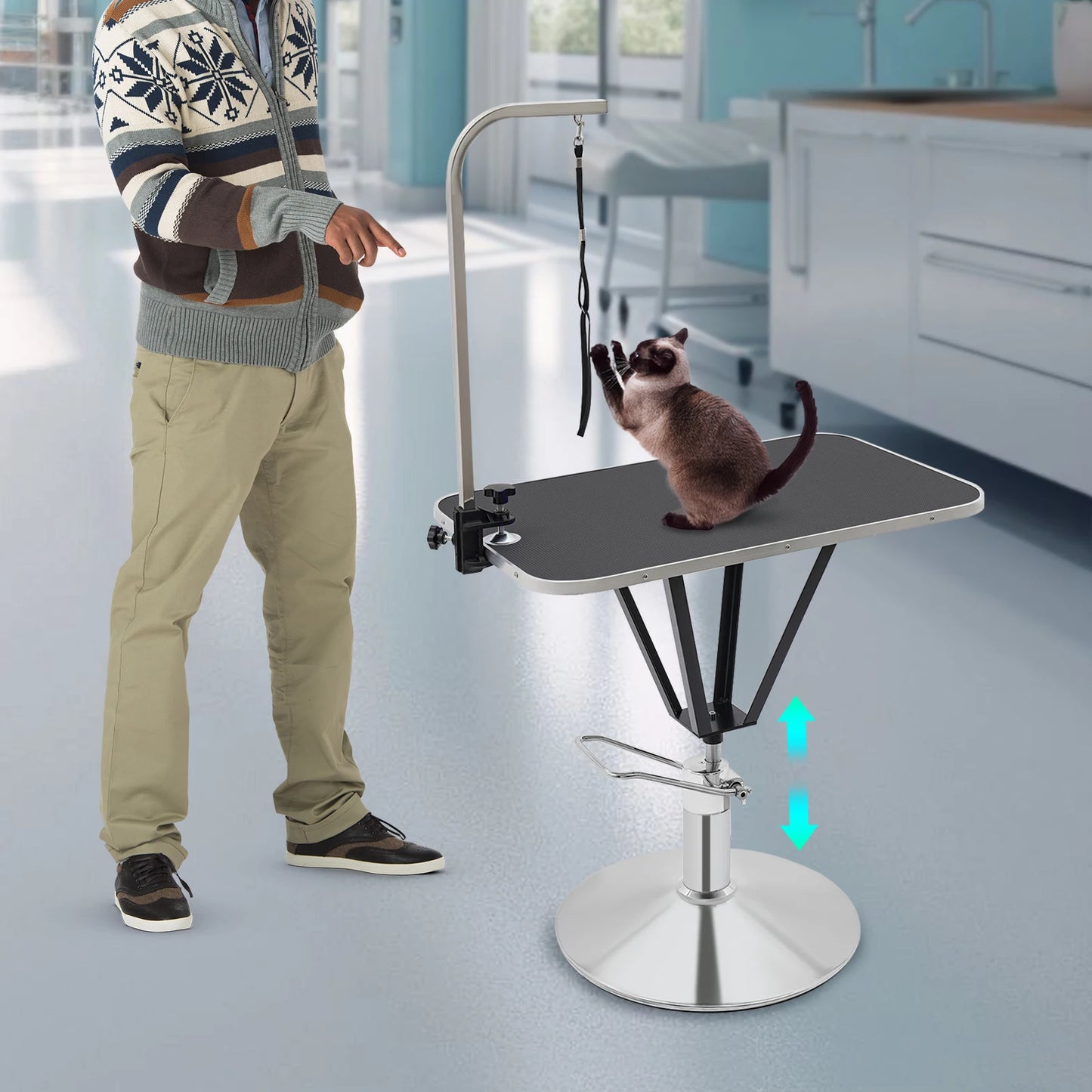 Pet Grooming Table Animal Care Table, Hydraulically Lifting Animal Care Table, 360° Tabletop Swivel Angle Animal Care Table