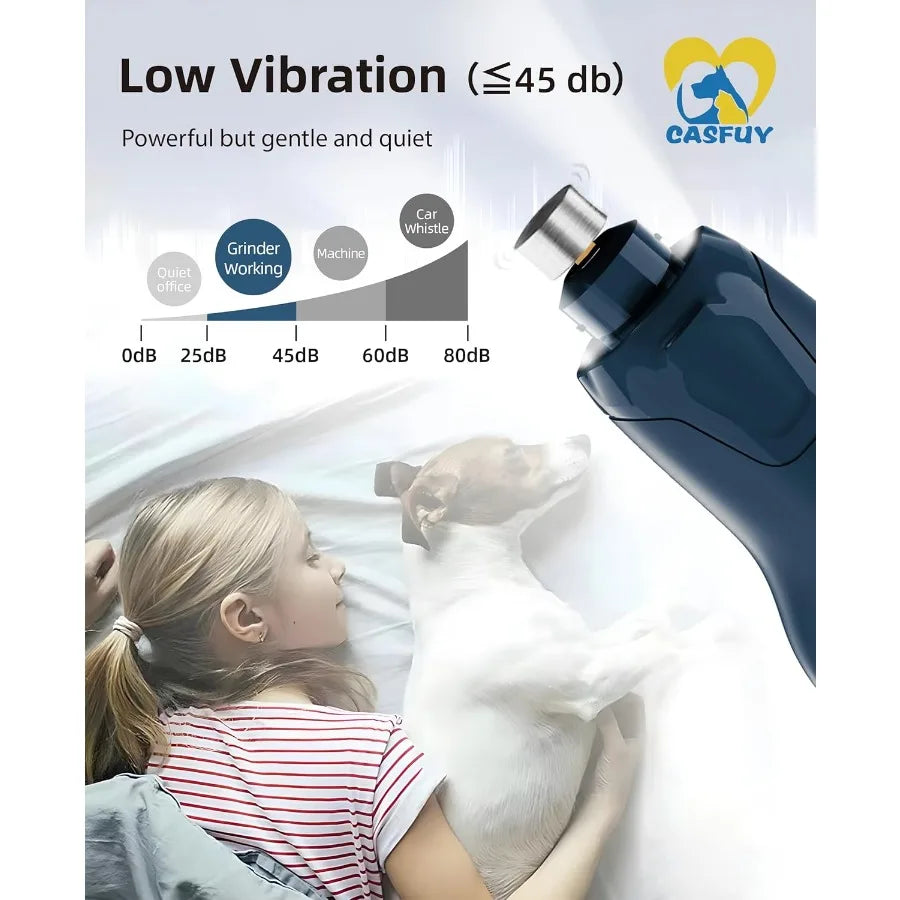 Quiet 45db 6Speed Rechargeable Electric Dog Nail Grinder with 2 LED Lights for Large Medium Small Puppy Dogs and Cats Professio