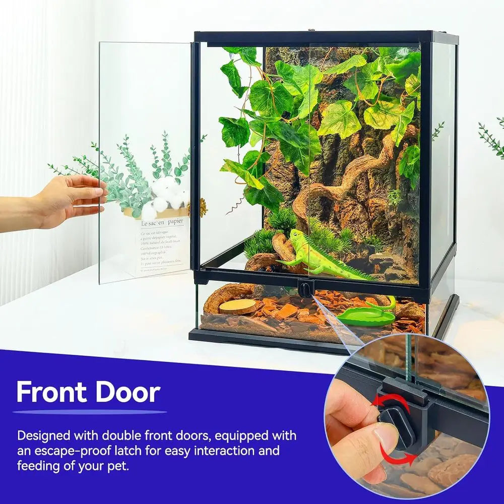 24x18x18 Inch 35 Gallon Glass Terrarium for Bearded Dragons, Chameleons, Geckos - Multi-Pet Enclosure with Front Access, Ventila