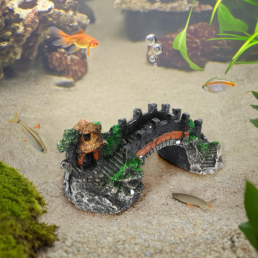 Resin Bridge Aquarium Ornament Small Delicate Bridge Aquarium Ornament for Garden Ornament Fish Tank Accessories