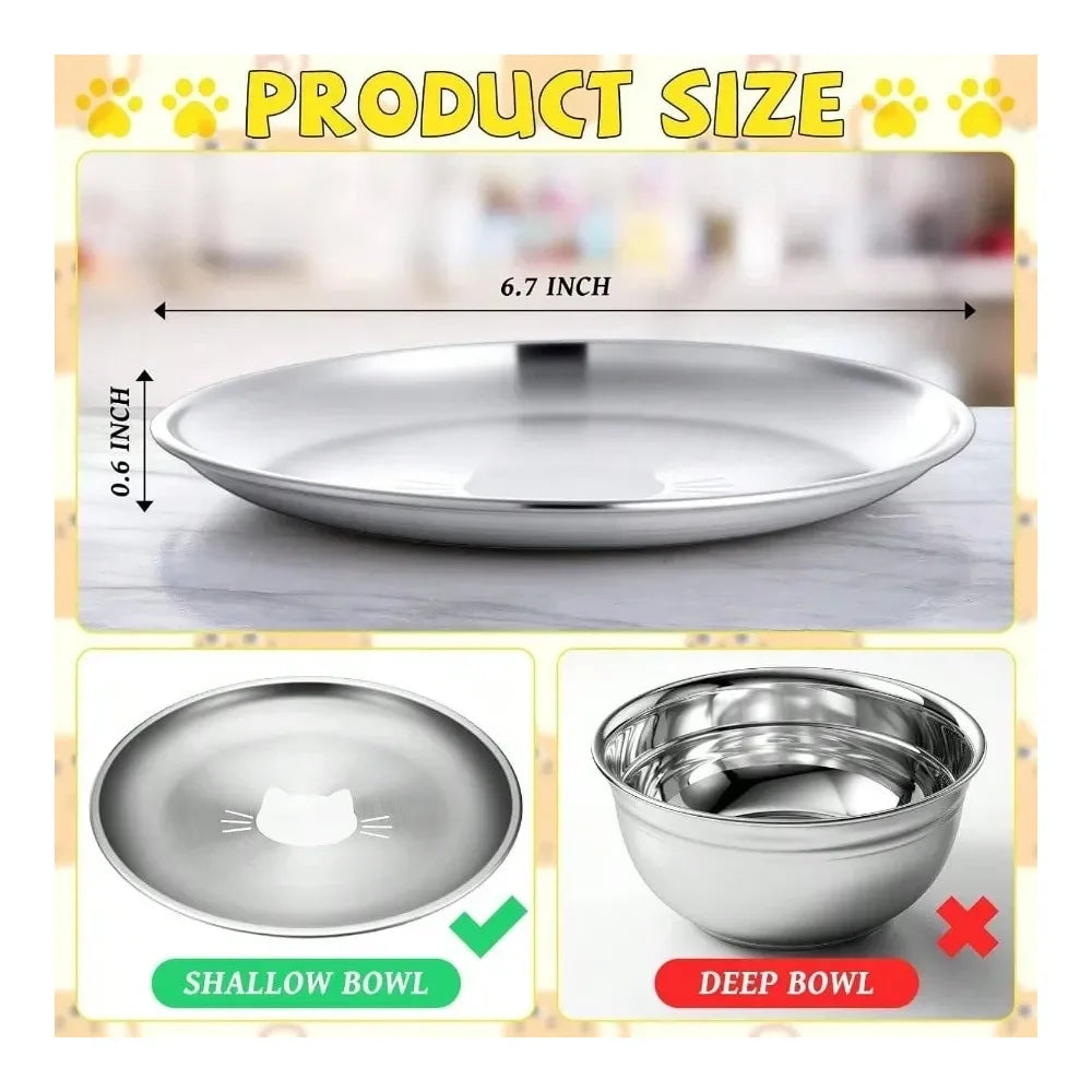 Dog Supplies Dogs Accessories Pieces Stainless Steel Whisker Friendly Bowl Shallow Food Dish 6. Inch Wet Feeding Bowls Flat Pet