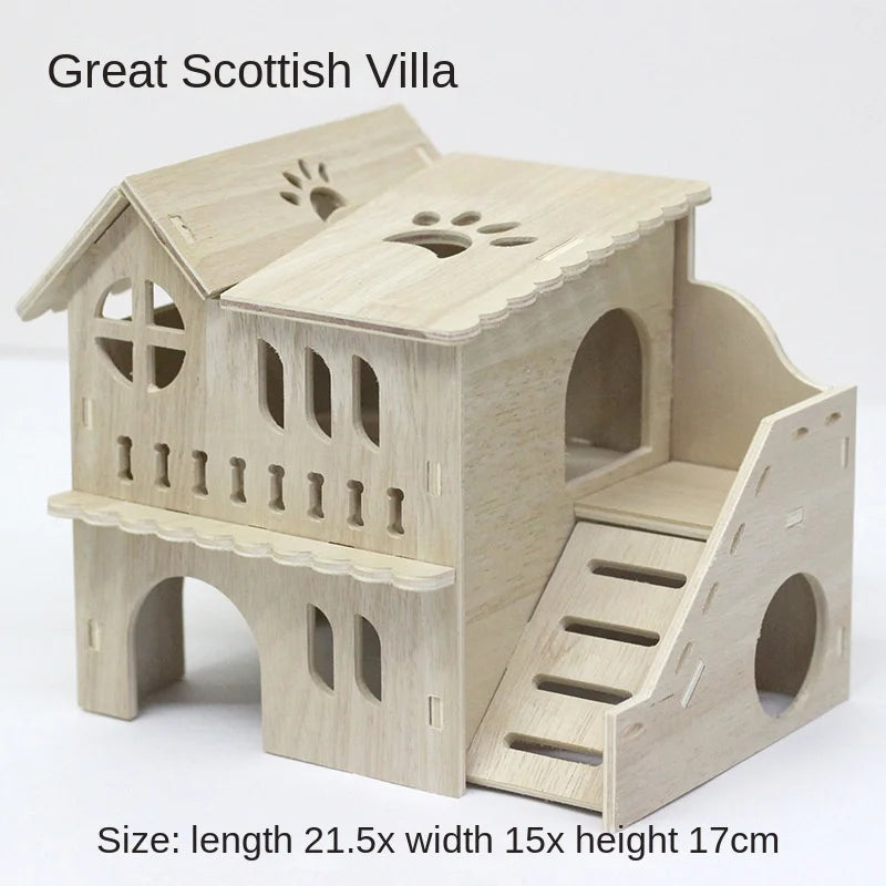 Hamster Toys Wooden Furniture Hamster Cages Wooden Running Wheels Villas Swings Wooden Nests Bite Resistant Small Houses