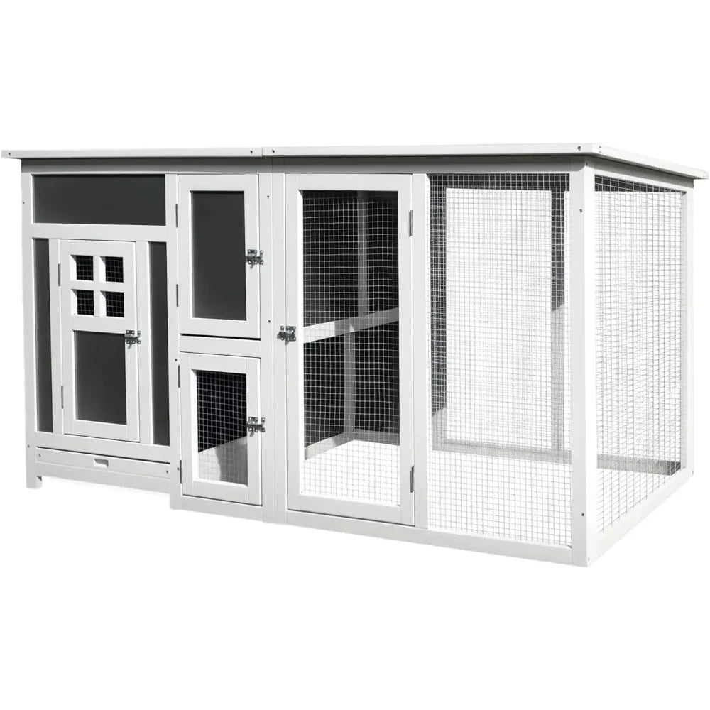 63" outdoor chicken coop wooden, chicken cage with run area, nesting box, hen house with waterproof roof, removable tray