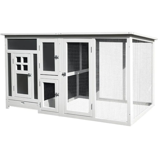63" outdoor chicken coop wooden, chicken cage with run area, nesting box, hen house with waterproof roof, removable tray