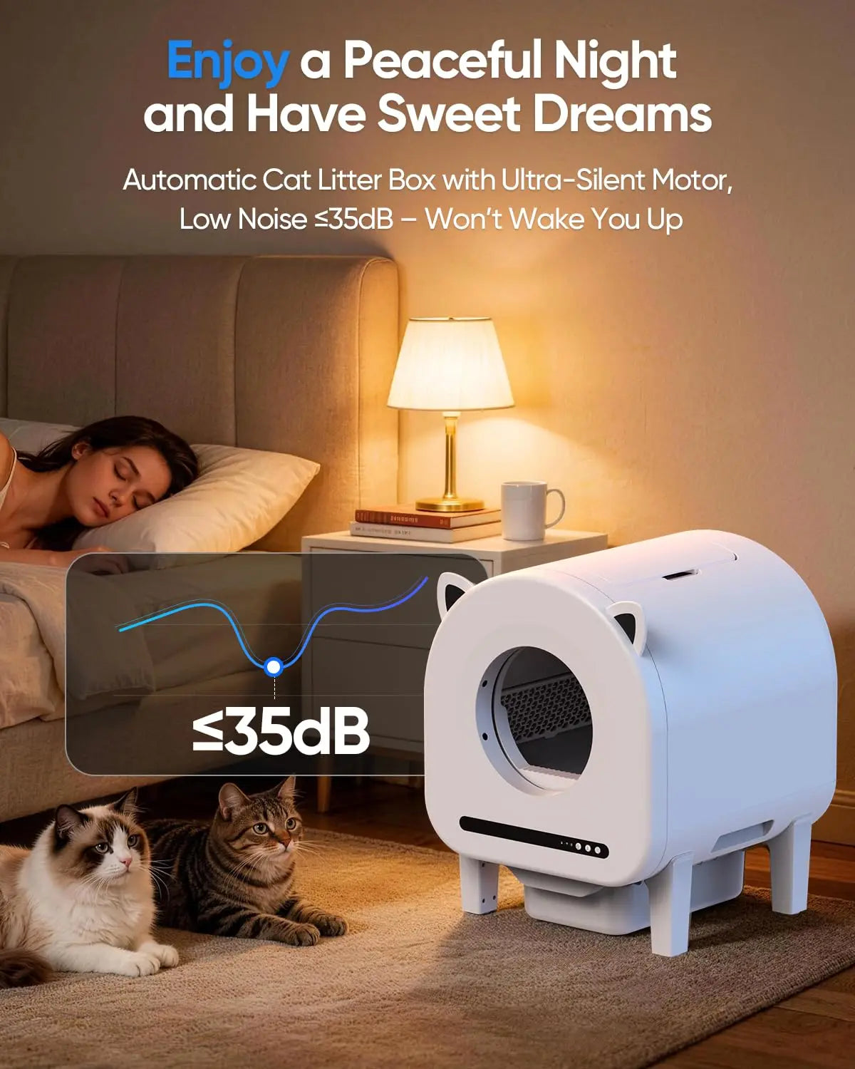 Automatic Litter Box, 68L Self-Cleaning Cat Litter Box Large Capacity for Multiple Cats, App Control, Dual Safety, Custom