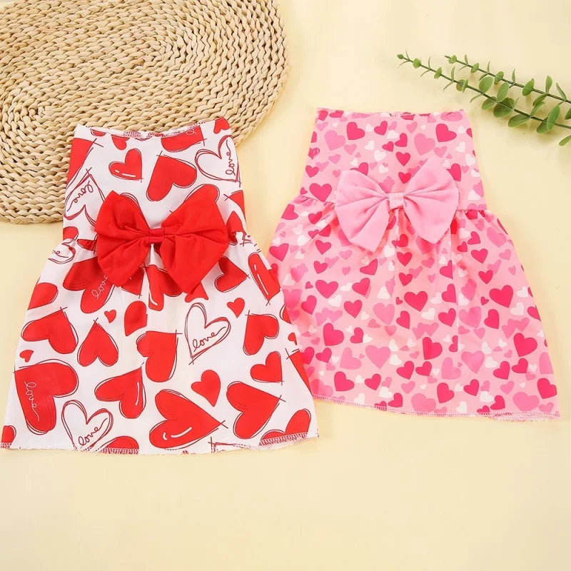 Spring Dog Princess Dress Heart Patten Pet Skirt Cute Dog‘s Summer Dress Bow Lace for Small Medium Puppy Poodle Chihuahua