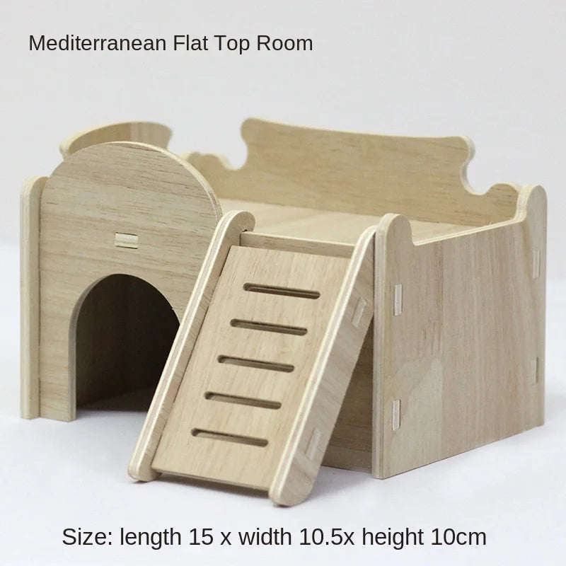 Hamster Toys Wooden Furniture Hamster Cages Wooden Running Wheels Villas Swings Wooden Nests Bite Resistant Small Houses