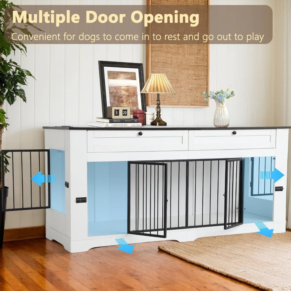 Large Dog Crate Furniture-Decorative Heavy Duty Dog Cage Indoor, Wooden Dog Cage End Table with Charging Station