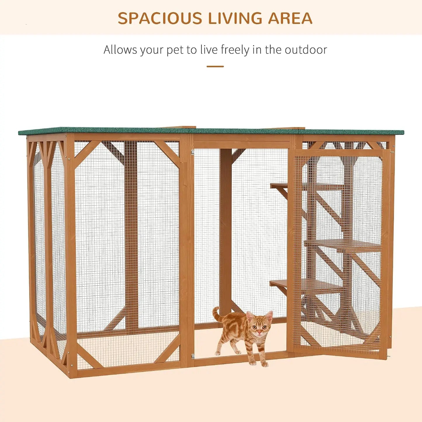 Outdoor Cat House, Catio Wooden Feral Cat Shelter, Cat Cage with Platforms, Large Enter Door, Weather Protection, Custom