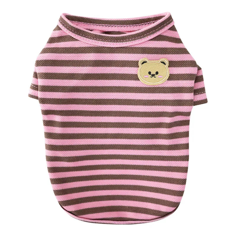 Summer Pet Clothes Bear Print Stripe T-Shirt French Bulldog Bichon Vests Luxury Dog Clothing Cat Thin shirts Dog Costume