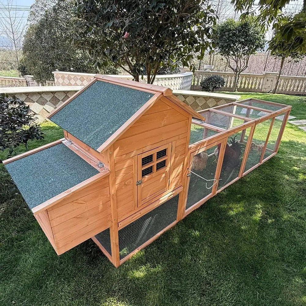 120" Outdoor Wooden Chicken Coop or 4-6 Chickens Hen House Poultry Cage with Run and Nesting Box Indoor and Outdoor Use (D)