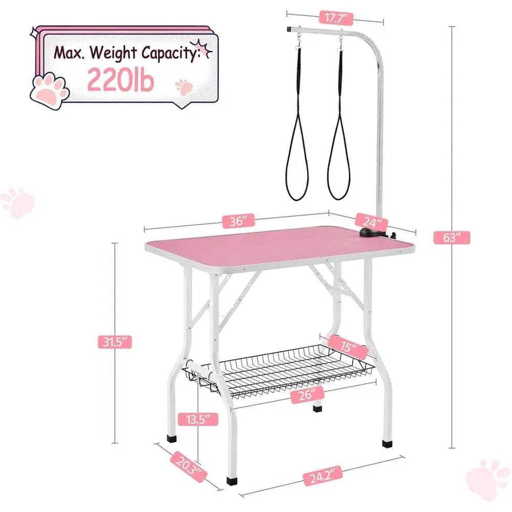 mart oldable Portable Pet Grooming Table - 36in Proional Dog Cat Trimming Table w/Adjustable Arm & 2 Nooses, Maximum acity Up to