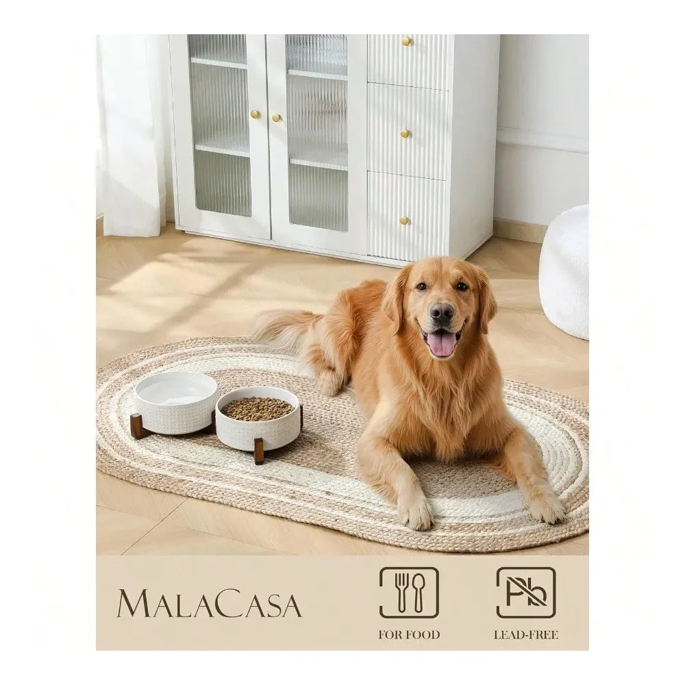Dog Supplies Dogs Accessories Bowl Set With Walnut Wood Stand 6 Cups Ceramic Pet Bowls For Puppy Dogs Dual Food And Water Bowls