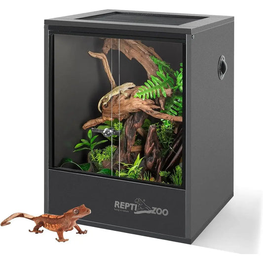 18x18x24 PVC Reptile Enclosure for Frogs, Lizards, Geckos, and Snakes - Tropical Habitat with Sliding Door and Ventilated Top
