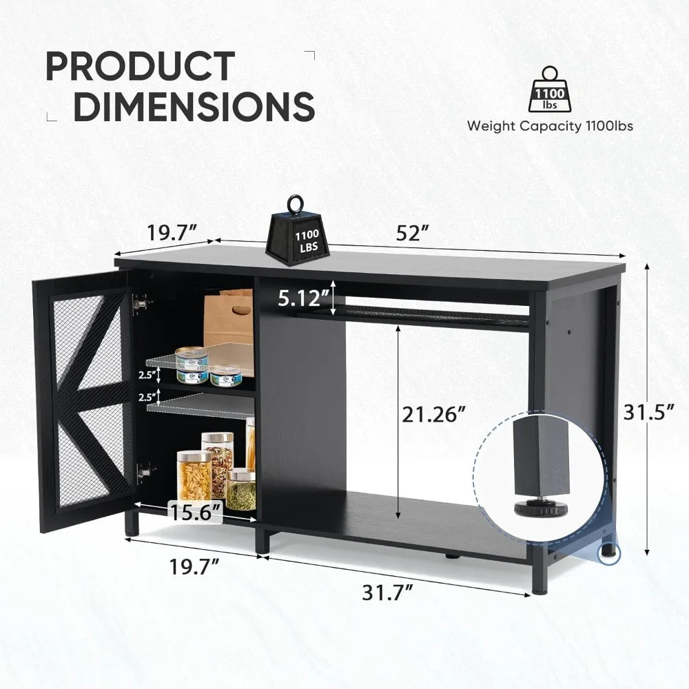 55-75 Gallon Aquarium Stand with Storage Cabinet, Fish Tank Stand with Power Outlets & LED Light, Wooden Turtle Tank 52 i