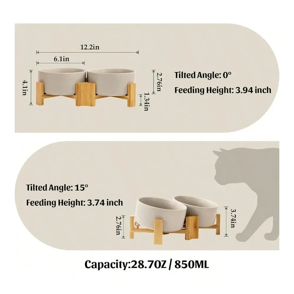 Dog Supplies Dogs Accessories Slanted Ceramic Dog And Cat Bowl With Wooden Stand Tilted Bulldog Food And Water Bowl No Slip NonS