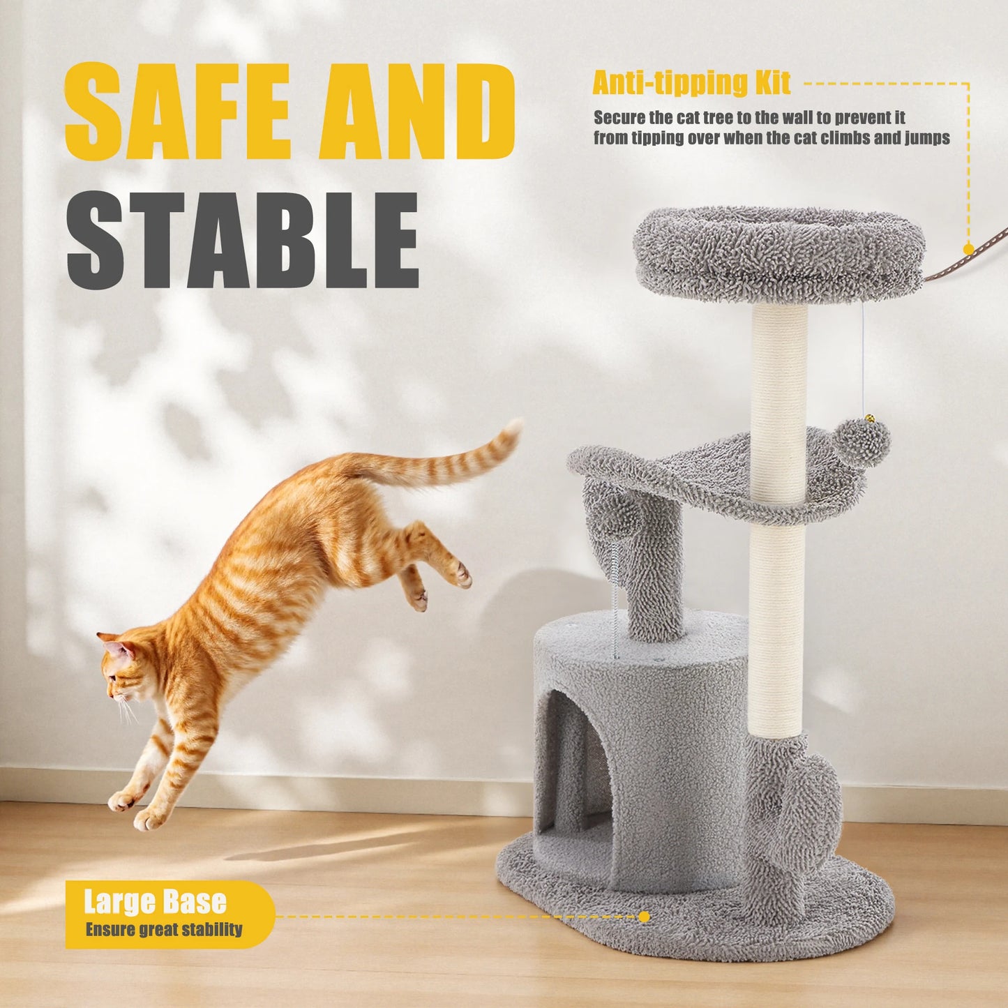 JHK 33IN Cat Tree Tall Multi-Level Tower for Indoor Pet Furniture Stable Kitty Play House with Sisal Scratching Post for Home