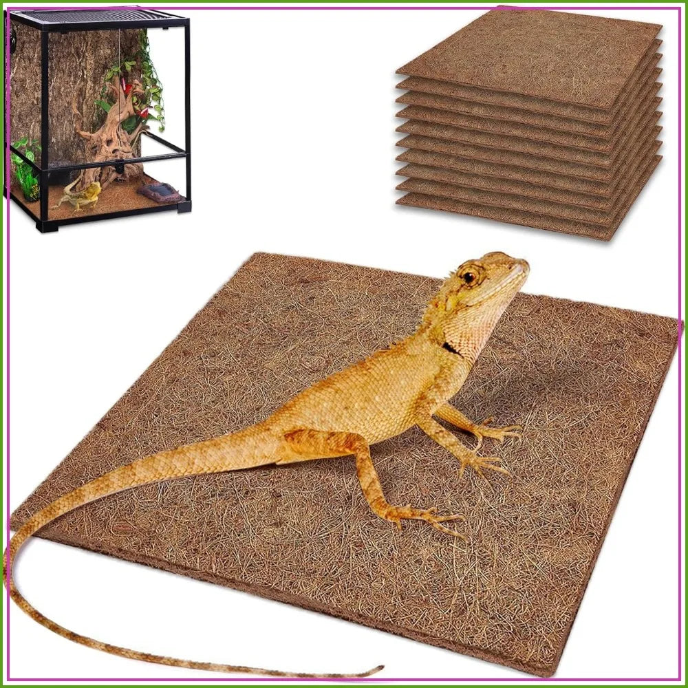 10 Pcs Natural Coconut Fiber Reptile Carpet, 12x12 inch Terrarium Liner Mat for Bearded Dragon, Lizard, Snake, Turtle, Gecko Substrate Bedding