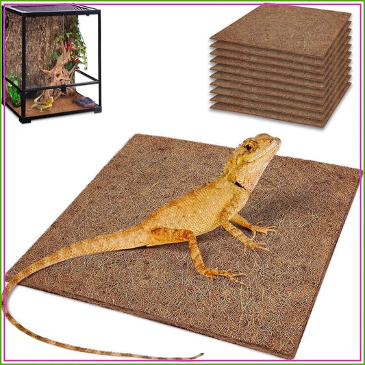 10 Pcs Natural Coconut Fiber Reptile Carpet, 12x12 inch Terrarium Liner Mat for Bearded Dragon, Lizard, Snake, Turtle, Gecko Substrate Bedding